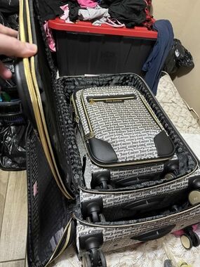 Juicy Couture White Black Logo Print Rolling Carry-On Set